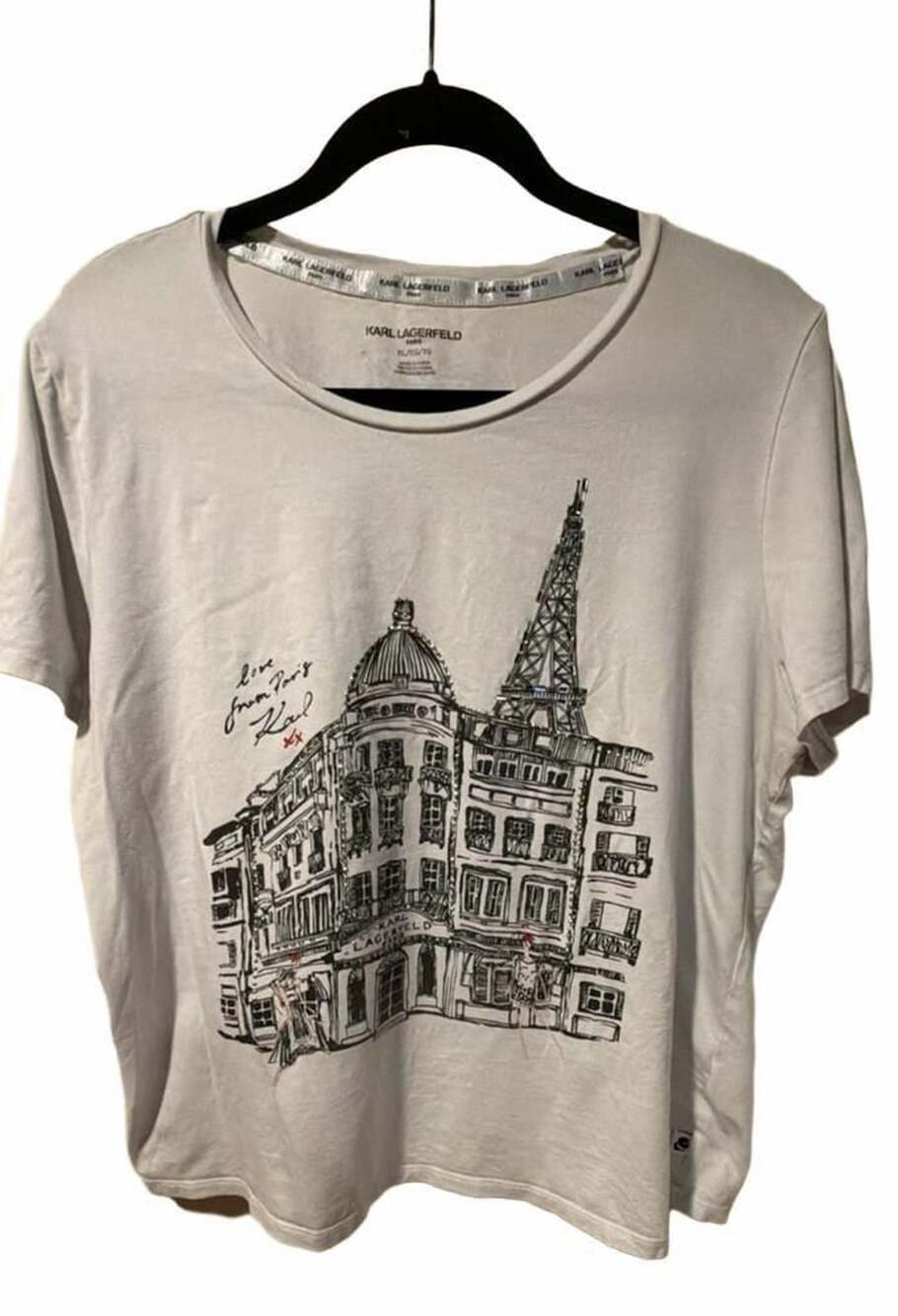 Karl Lagerfeld Paris Love From Paris Graphic Rhinestone T-Shirt White XL